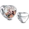NINGAN Heart Personalized Photo Charms Fit Bracelets and Necklaces, Custom Engraved Bead Jewelry 925 Sterling Silver as Mother's Day Birthday Memorial Gifts for Women