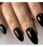 GLAMERMAID Black Press on Nails Medium Almond, Hot Pink Ombre Short Fake Nails Acrylic False Nail...