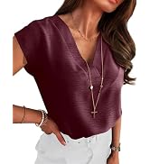ANRABESS Women Tops Cap Sleeve Textured Dressy Casual V Neck Shirts 2025 Summer Business Work Blo...