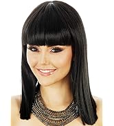 ALLAURA Black Cleopatra Wig Long Black Bob Wig – Straight Black Bob with Bangs – Egyptian Wig Hai...