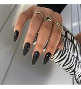 IFMOPETY Black Press on Nails Medium Almond, Fake Nails with Pure Black Design，Glue on Nails for ...