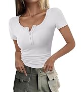 ANRABESS Women's 2025 Spring Summer Short Sleeve Tops Ribbed Knit Henley Button Up Slim Fit Basic...