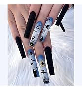 Halloween Press on Nails Long Fake Nails Full Jungle Castles False Nails with Deadly Ghosts Desig...