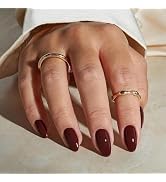 Wine Red Press on Nails Short Almond MABKJLF Fake Nails Full Cover Red Solid Color False Nails wi...