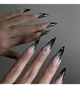 Halloween Press on Nails Long Stiletto SWEKKE French Tip Fake Nails Black Blood Gradient Full Cov...
