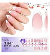 Gellen French Tip Press on Nails, Soft Almond French Gel Nails 150 Pcs, Classic Pink French Tip N...
