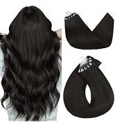 TESSHAIR 16 Inch Microbead Hair Extensions Human Hair, Micro Ring Hair Extension Beads 100% Real ...