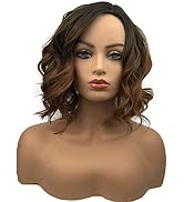 Wiginway Short Wavy bod Wig for Women, Side Parting Wig, Natural Looking, Ombre Medium Brown Gold...
