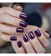 iBeautying Press on Nails - Dark Purple Pure Color False Nails | UV Full Cover Finish Short Squov...