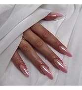 LymwLphbb 24pcs Cosmetic Nail Set, Almond Shape, Shiny Rose Mauve Color for women or girls, energ...