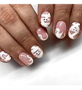 Cute Halloween Press on Nails Square Short Fake Nails with Mummy Designs，Glossy Full Cover Pink N...