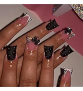 BABALAL Duck Nails Press on Black Fake Nails French Tip Glue on Nails 3D Texture Handmade Design ...