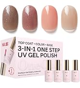 NAILOG Gel Nail Polish Set - 4 Colors Top Coat Color Gel Base 3-In-1 Soak Off UV Gel Polish Kit f...