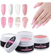 EBANKU Solid Builder Gel Kit, Builder Gel for Nails 4 Colors Clear White Nude Pink Hard Gel for N...