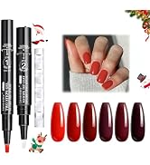 Love Easy Hema Free 8pcs Christmas Red Party Nail Polish Pen -2 IN 1 Soak Off LED Burgundy Red Ge...