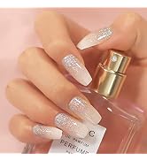 Beautiful Glitter Long Ballerina Coffin Press on Nails Pink Gradient False Nails Full Cover Fake ...