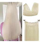 Invisible Wire Hair Extensions 14Inch with Transparent Headband Adjustable Size Platinum Blonde S...