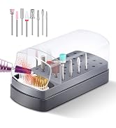 30 Holes Nail Drill Bits Holder and Nail Drill Bits Cleanser, Comes with 8 pcs Nail Drill Bits, M...