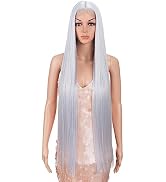Style Icon 38” Silver Grey Wig Super Long Straight Wigs 6” Deeper Middle Part Lace Lace Front Wig...