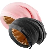 Silk Satin Bonnet Hair Wrap for Sleeping, 2 Pcs Adjustable Silk Bonnets for Women Men Sleep Cap S...