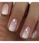Square Press on Nails Short Fake Nails Press ons Ombre Pink False Nails with Designs Chrome Nails...