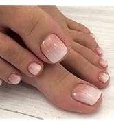 Press on Toenails Ombre Pink Fake Toe Nails Square False Toenails Glossy Full Cover Acrylic Toena...