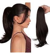 Cisyia Brown Ponytail Extension Claw Clip in Hairpiece for Women Natural Straight Synthetic Hair ...