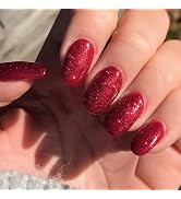 Christmas Red Press on Nails Short Almond GLAMERMAID, Oval Short Fake Nails with Design, Handmade...