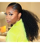 Afro Kinky Curly Ponytail Human Hair Extensions for Black Women MSGEM 10 inch Drawstring Kinky Cu...