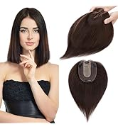S-noilite Hair Toppers for Women Real Human Hair Topper No Bangs #2 Dark Brown 8 Inch clip in top...
