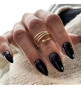Kikmoya Black Almond Press on Nails Short Reusable False Nails Full Cover Fake Nails Kit Stick on...