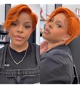 YMSGIRL Pixie Cut Wig Human Hair Ginger Lace Front Wig Orange Straight Pixie Cut Wig For Black Wo...