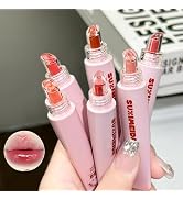 6 Pcs Moisturizing Lip Gloss Set, Hydrating Jelly Lipstick Long Lasting Waterproof Non-Stick Cup ...