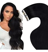 LaaVoo Tape in Hair Extensions Human Hair for Women 18Inch Jet Black Tape in Human Hair Extension...