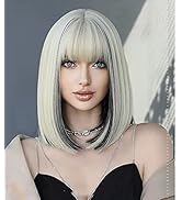 SAPPHIREWIGS Highlight Blonde Bob Wig for Women Platinum Blonde Mix Black Wigs with Bangs Synthet...