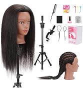 Mannequin Head Human Hair with Tripod Stand, Manikin Head with 100% Human Hair Cosmetology Doll H...