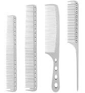 CGBARBER 4 Types Aluminum Hair Combs for Cutting Stainless Steel Hair Tail Metal Comb (silver)