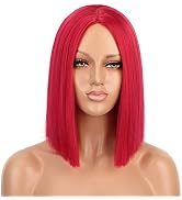 ENTRANCED STYLES Red Wig Synthetic Straight Hair Middle Part Wig Shoulder Length Bob Wigs for Wom...