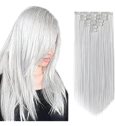 Silver White Hair Extensions,Clip In Hair Extension Light Grey 22
