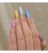 Frinail Colorful Cat Eyes Press on Nails Short Almond for Summer, Handmade Gel Fake Nails, Glue o...