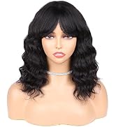 WIGNEE 100% Virgin Human Hair Loose Deep Wave Wigs with Bangs Brazilian Human Hair Wave Wig for W...