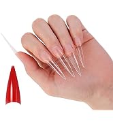 Clear Acrylic Nails Set with Nail Buffer, Long Stiletto Nail Tips for Dip Powder and Nail Extensi...