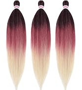 1B Burgundy Blonde Ombre Braiding Hair Pre Stretched 26 inch 3 Packs Pre Stretched Braiding Hair ...