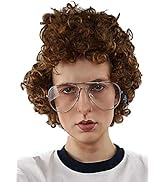ALLAURA Napoleon Pedro Brown Afro Nerd Wig + Glasses Costume Set Geek Costume Wigs For Mens Adult...