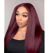 YILINHEXUAN 99J Burgundy Kinky Straight Lace Front Wigs Human Hair Yaki Straight Human Hair Wigs ...