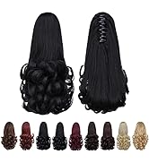 Black ponytail extensions,Claw Clip Ponytails Fake Hair Extension 12in Curly 3.8 OZ Hair pieces S...