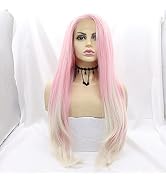 Xiweiya Mixed Patel Pink to Platinum Blonde Ombre Multi-colored Lace Front Wig Pink with White Ti...