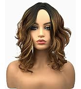 Wiginway Medium Curly Wavy Auburn Blend Wigs for Black Women Synthetic Wig Natural Looking