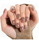 GLAMERMAID Press on Nails Extra Short Squoval, Fall Brown Glitter Glue on Gel Nails, 24Pcs Glossy...