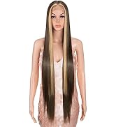 Style Icon 38” Highlight Blonde Wig Super Long Straight Wigs 6” Deeper Middle Part Lace Lace Fron...